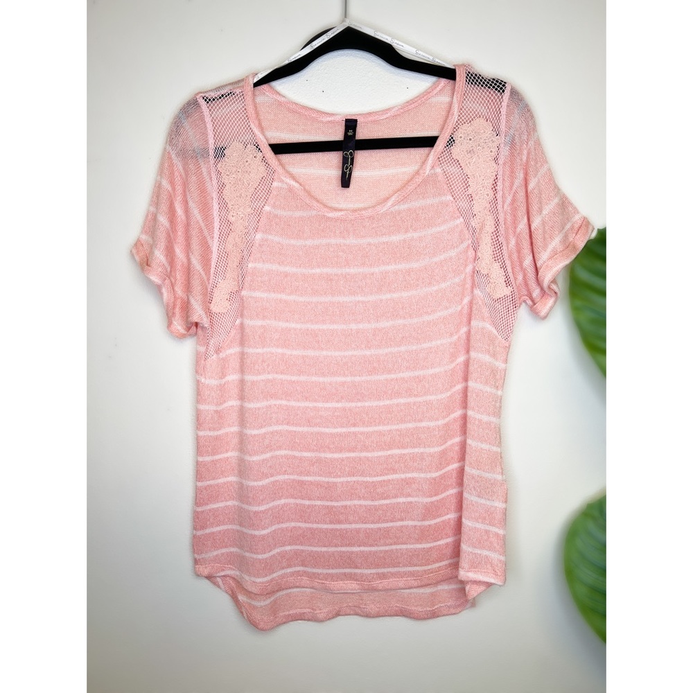 M Jessica Simpson knit top pink + white